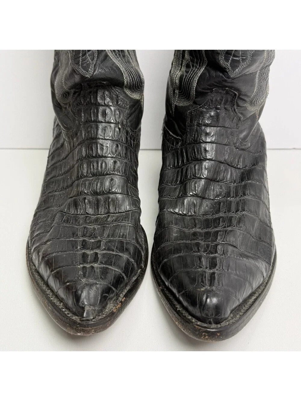 El General Mens 8.5 Black Leather Alligator Rodeo Exotic Western Cowboy Boot Vtg